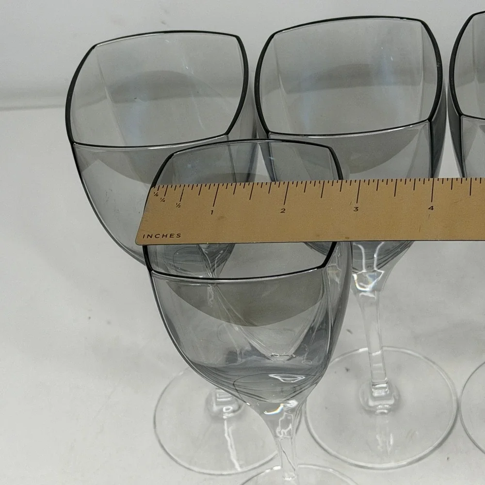 Mikasa Wine Glasses Panache Platinum Smoke Gray Square Rim 8.25